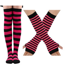Ensemble de gants et chaussettes hautes à-noir rose rouge