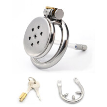 Flat Stainless Steel Chastity Cage With Urethral Plug And AntiOff Ring UKHA09a 40mm Ring Silicone Rod