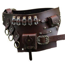 Steampunk Pouch Renaissance Belt With Potion Bottle Holder Dark Brown Leather Comfortable Fit