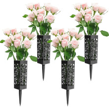 Floral Tribute Companion, Extra-Long Support Stake Square Vase Decoration With Hollow Drainage Design For Cemetery Gifts (12 Inch)