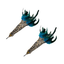 Gants à plumes en dentelle ajourée pour femmes,-Bleu clair