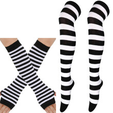 Gants sans doigts, bas, fête à thème de Festival,-noir et blanc