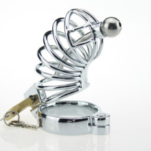 Metal Male Chastity Cage with 50mm Ring and Conduit, Durable Stainless Steel Secure Design