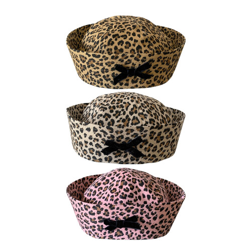 Chapeau à nœud papillon imprimé léopard pour-marron clair 1