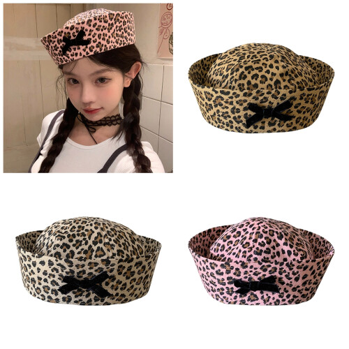 Chapeau à nœud papillon imprimé léopard pour-marron clair 2