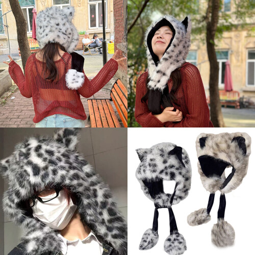 Couvre-tête léopard en fourrure avec-Imprimé léopard kaki 2