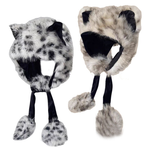 Couvre-tête léopard en fourrure avec-Imprimé léopard kaki 1