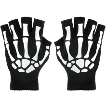 Fingerless Skeleton Gloves For Halloween, Touchscreen Compatibility With Spooky Halloween Accessory Design, Stretchy And Comfortable Breathable Materi