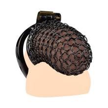 Metal Mesh Chastity Cage with Hollow Design, ArcShaped Male Device for AntiErection Training, Black 55mm
