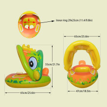 Zwemboot met zonnescherm, interactief stuurwiel, opblaasbare babyzwemband met luifel, superdrijvende babyzwemband voor in bad.