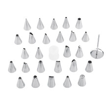(As show, One size) 26pcs/set Stainless Steel Icing Piping Tips Nozzles Cupcake Cake Pastry Baking Decoration Tool