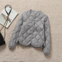 (Light grey (button V-neck), M=UK10) New Women's Down Jacket Duck Down Jacket Short Hooded Jacket Puffer Coat 7Color
