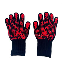 (As show, One size) 1 Pair Heat Resistant BBQ Gloves Free Size Skid Resistance Breathable Elastic Wrist Opening Grilling Gloves for Cooking