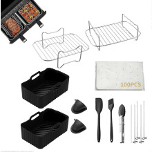 (As show, style3330) Air Fryer Accessories-Air Fryer Rack 2Pack, Multi-purpose Double Layer Rack with Skewer