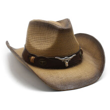 Chapeau de Cowboy à ceinture, à larges bords,-marron kaki
