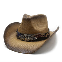 Chapeau de cowboy occidental chapeau de paille à-marron kaki