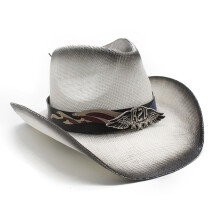 Chapeau de cowboy occidental à larges bords,-noir et blanc