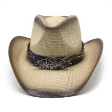Chapeau de Cowboy en paille pour hommes et femmes,-riz brun