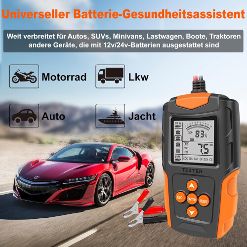 Car Battery Tester 12V/24V, Battery Meter, Charging System Test Scan Tool 2