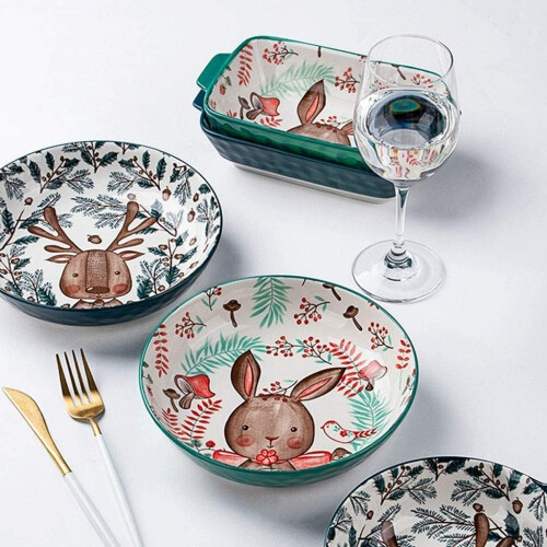 2pcs Nordic underglaze ceramic dinner plates, 20.3cm, round, dishwasher  microwave 1