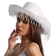 Chapeau Panama à franges, chapeau de Cowboy de-chapeau blanc