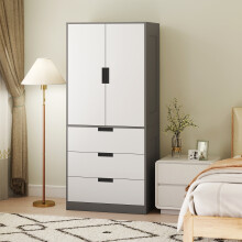 HOMCOM 2 Door Wardrobe Modern Wardrobe with 3 Drawer and Hanging Rod, Grey