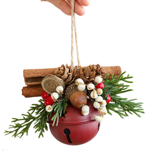 Christmas Tree Decorations Metal Bells-Red cinnamon pine br