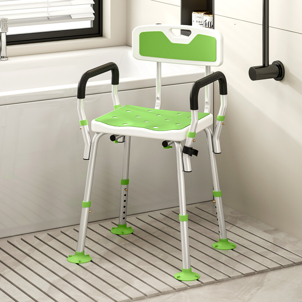 Homcom Padded Shower Stool With Arms And Back, 4 Suction Foot Pads, Green