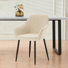 Set of 1 Velvet Chairs Padded Beige Home Kitchen