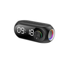 Alarm Clock Portable Speaker Radio FM Subwoofer Wireless Sound Box Music Woofers TF Card Multifunct Black