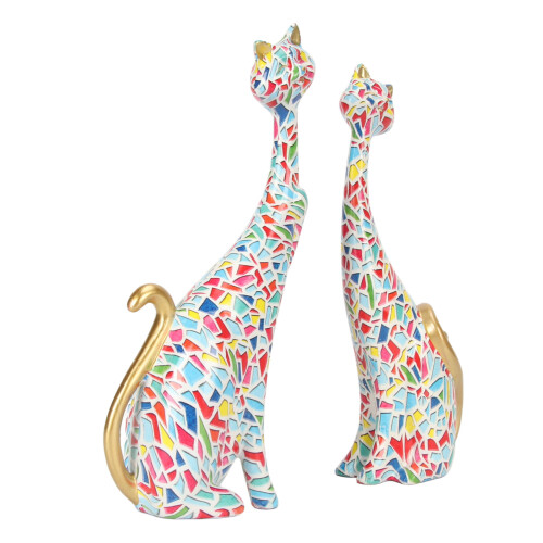 2 Stücke Ölgemälde Katzenstatuen Abstraktes Paar 1