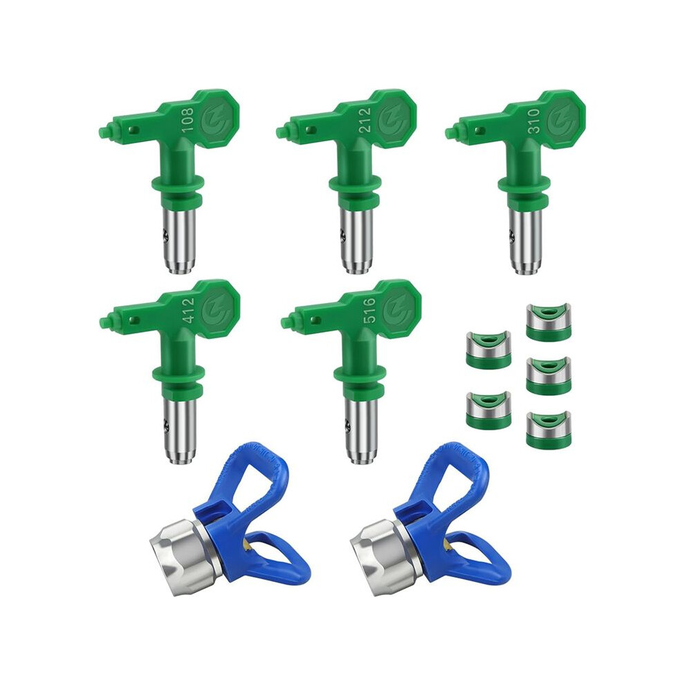 5Pcs Airless Sprayer Tips Reversible Nozzle Tips With 2Pcs Tip Guards For Airless (109, 211,315,417,515, 517, 623) 4712842537014