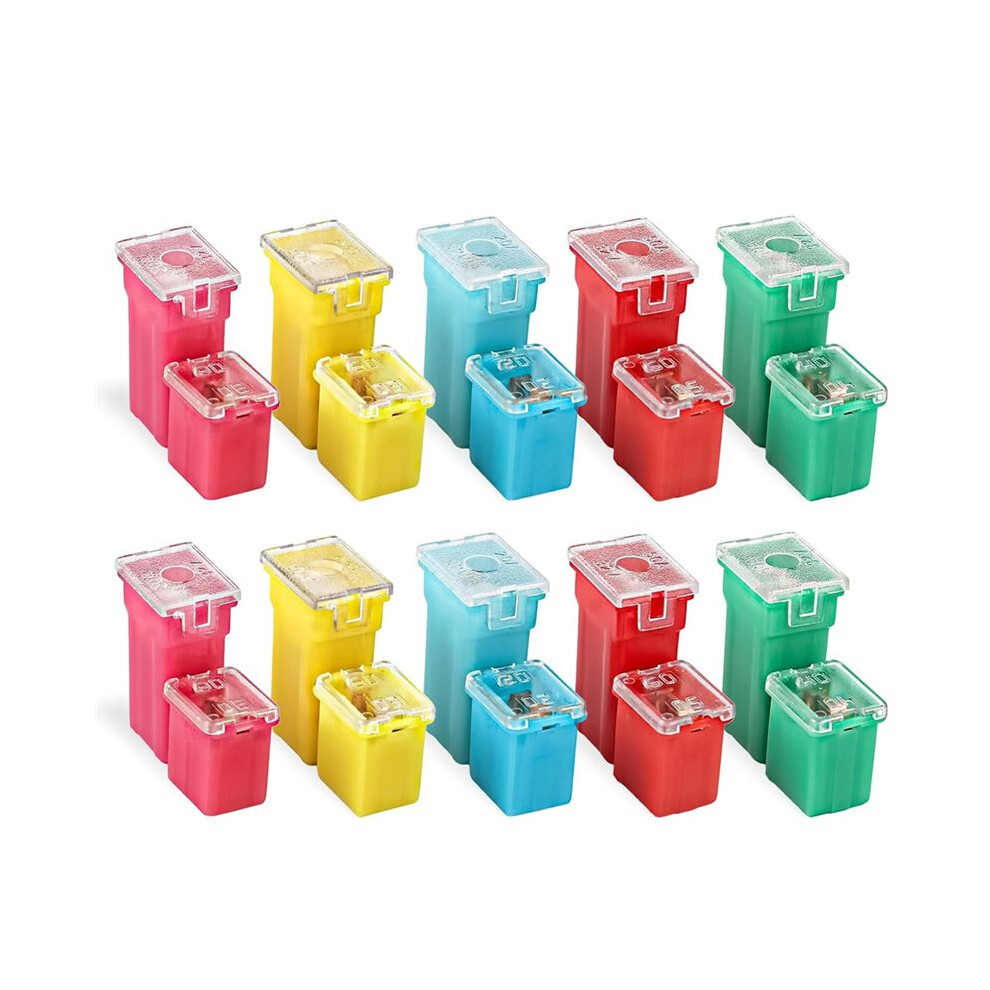 20PCS Car Fuses Assortment Kit, Tall/Standard and Low Profile Box Shaped Fuses for Pickup Trucks, Cars, RVs, and SUVs