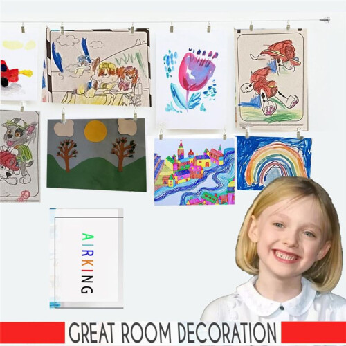 Kids Artwork Display System - 6.5 Ft Adjustable Self-Locking Wire with 30 Clips for Art,Curtains,and More 2