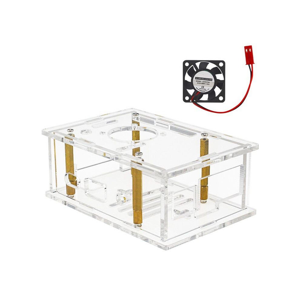 For Pi 4A Case Acrylic Enclosure Transparent Shell With Heatsinks Fan Orange 4713616171526