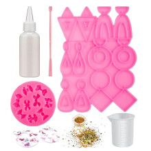 Liquid Polymer Oven-Bake Clay Set with Silicone Mold Gold Glitter Mixing Spoon and Measuring Cup for Jewelry DIY Crafts