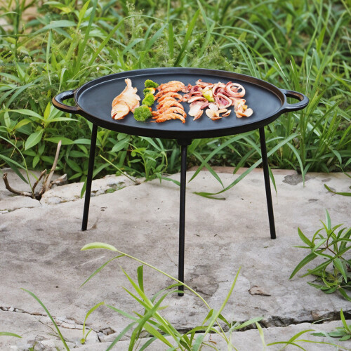 Living And Home 34CM Cast Iron Camping BBQ Grill Pan with Removable Legs 1