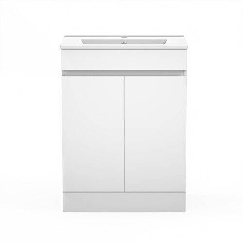 600mm Free Standing 2 Doors Bathroom Vanity Unit with Ceramic Basin, Matte White 1