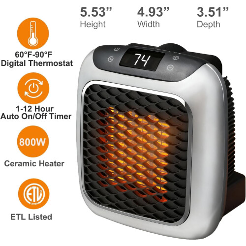 Mini Portable Heater, Plug in Heater, 800W 2 Mode PTC Ceramic Heaters Timer Overheating Protection Remote Control 1