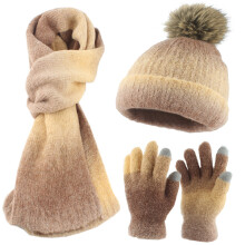 Gants d'écharpe de chapeau de doublure épaisse de tricot-Jaune
