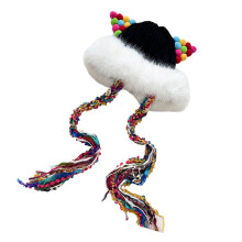Chapeau tricoté avec oreilles colorées, garniture en-Noir