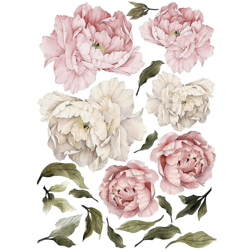 (As Show, One Size) Peony Flowers Wall Sticker Floral Peonies Wall Decal Wall Sticker 2Pcs Kikidex