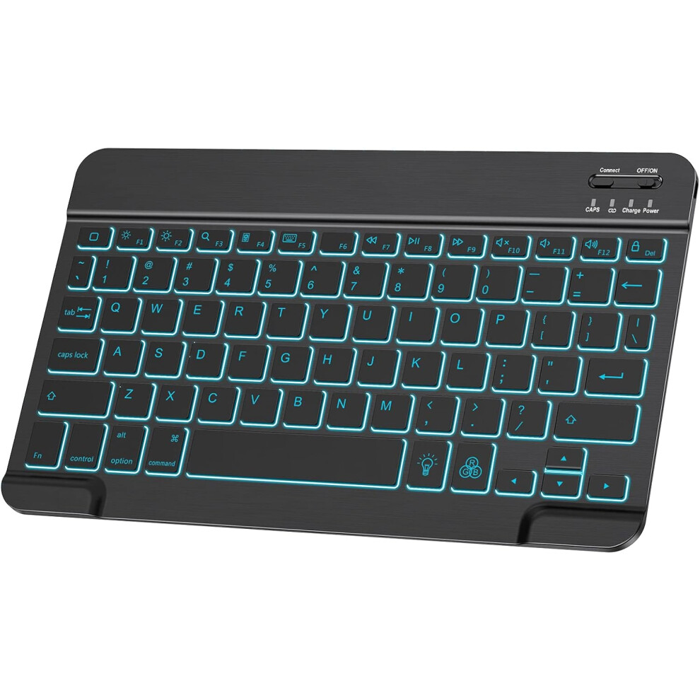 Compact Backlit Bluetooth Keyboard, Cross Compatible Ultra Slim Portable Wireless Keyboard For Ios, Android, Windows Devices, 7-Color Led Backlight, S 9486358997857