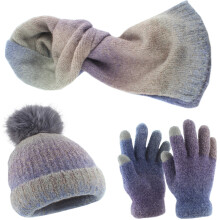 Ensemble bonnet, écharpe et gants tricotés dégradés pour-VioletA