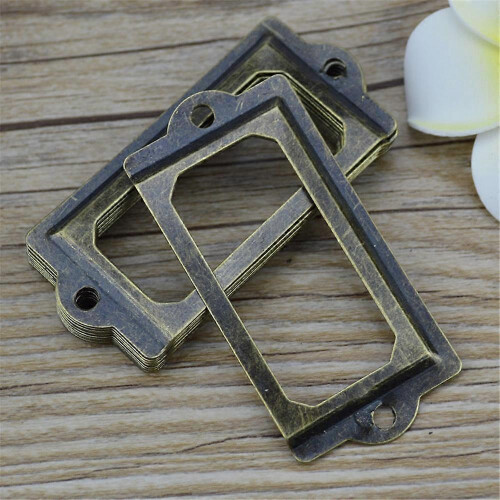 (As show, One size) 12PCS Antique Brass Metal Label Pull Frame Handle File Name Card Holder 1