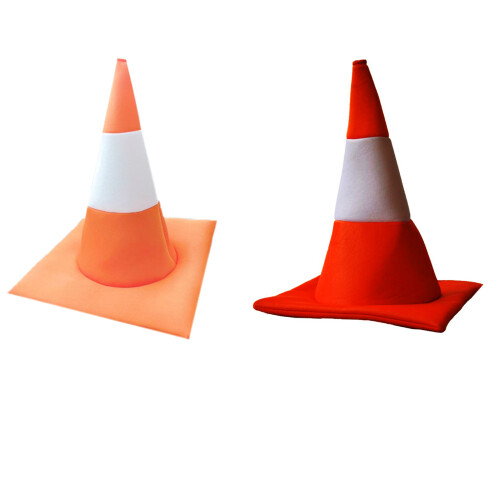 Chapeau cône de circulation pour fête-orange blanc 1