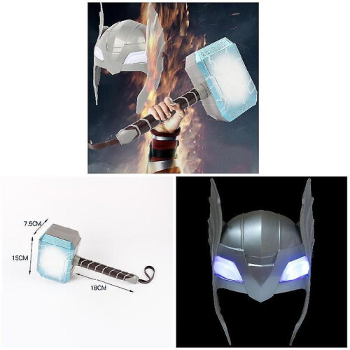 LED με λαμπερό ήχο Thor Hammer Helmet Mask Παιδικά παιχνίδια Cosplay Αξεσουάρ φιγούρας δράσης 1