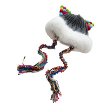 Joli chapeau tricoté avec oreillettes chaudes pour femme et-Gris