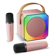 (PINK)Karaoke Machine 2 Microphones, Toys for 3-10 Year Old Girl Gifts for 3-10 Year Olds Girls Toys Age 3-10, Mini Karaoke Machine Kids Mic