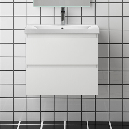 Vanity Unit with Ceramic Basin 600mm Wall Mounted Base Cabinet Storage Gloss White 2